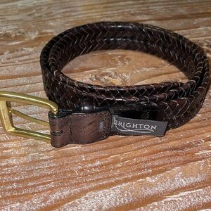 Brighton Size 34 Vintage Dark Brown Leather Woven Braided Belt Solid Brass 98063